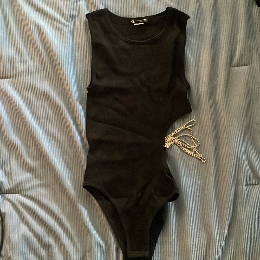 Bodysuit with dangling rhinestones
